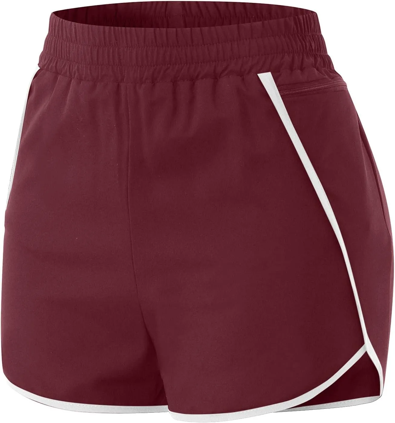 Womens Workout Running Shorts Solid Quick Dry Zipper Pocket Elastic Waisted V Leg Athletic Short Pants with Liner