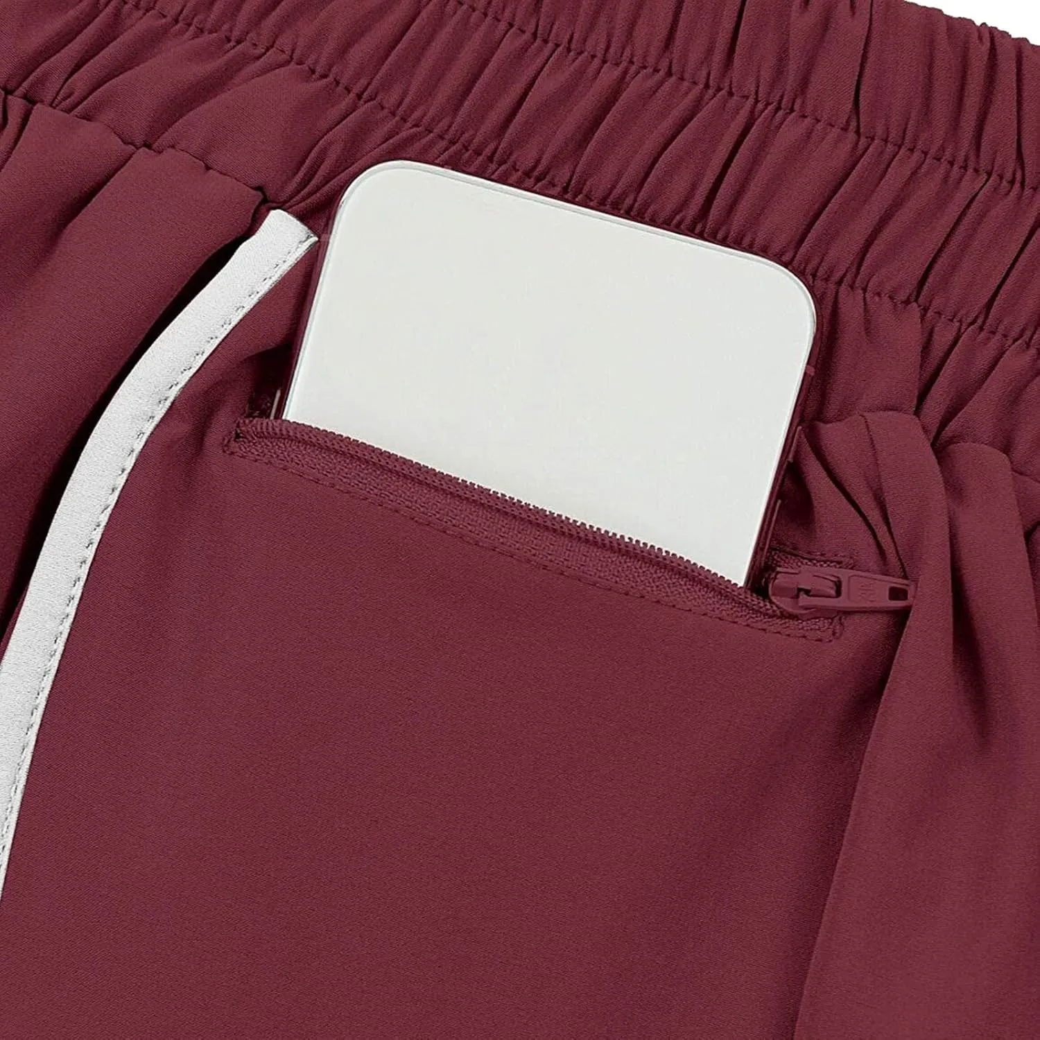 Womens Workout Running Shorts Solid Quick Dry Zipper Pocket Elastic Waisted V Leg Athletic Short Pants with Liner