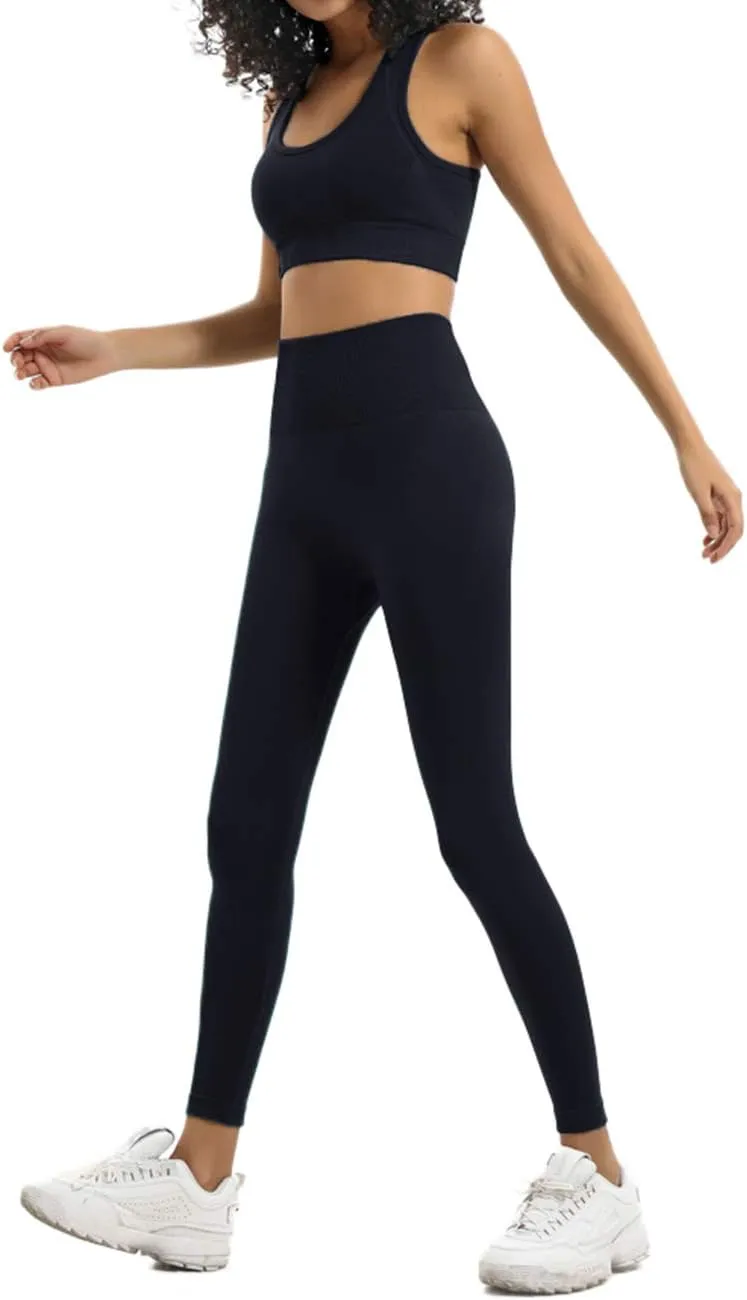 Women's Yoga Outfits 2 Piece High Waisted Leggings with Sports Bra Gym Clothes Sets