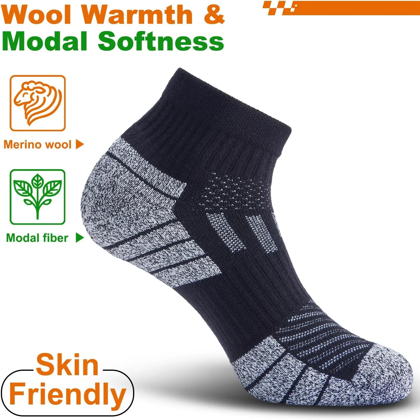 Wool Compression Ankle Socks - Cozy Cushioned Hiking Running for Men Women - Thick Warm Durable