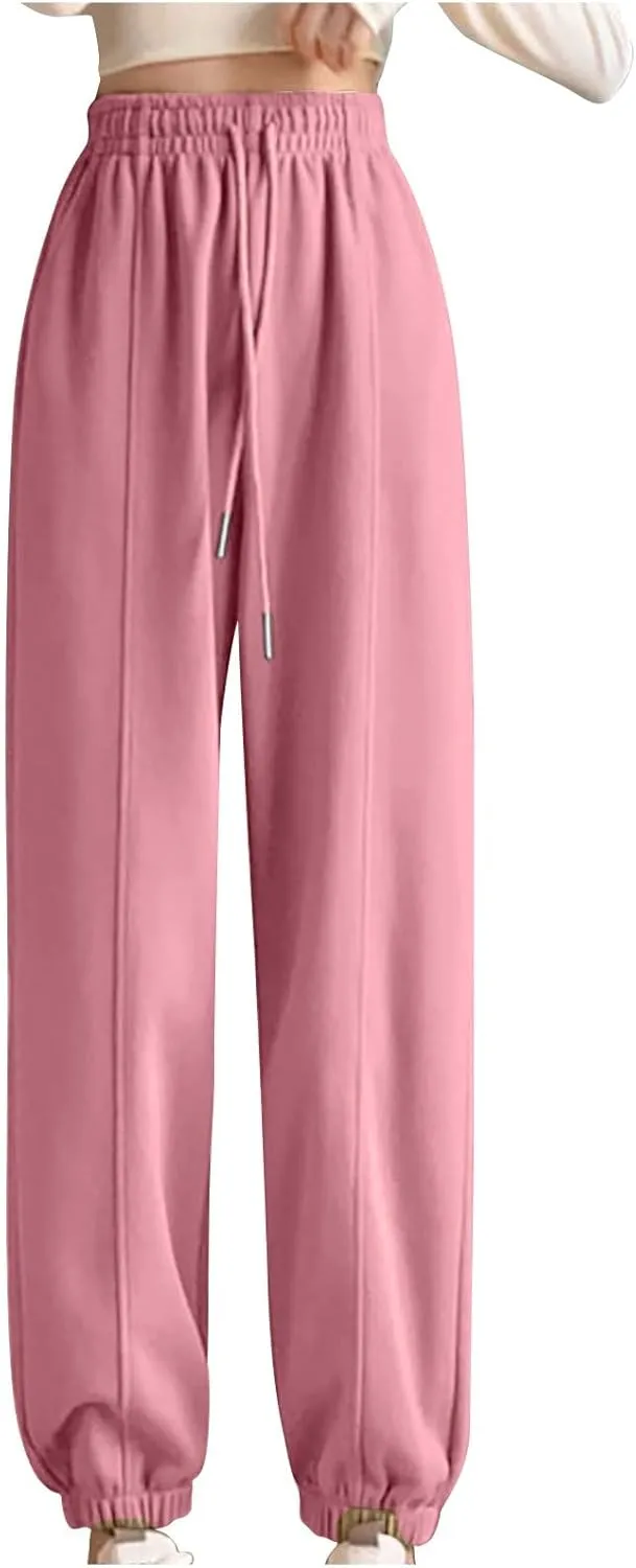 XUNRYAN Sweatpants Women Joggers with Pockets Fleece Lined Lounge Yoga Pants Wide Leg Trousers Winter Warm Loungewear