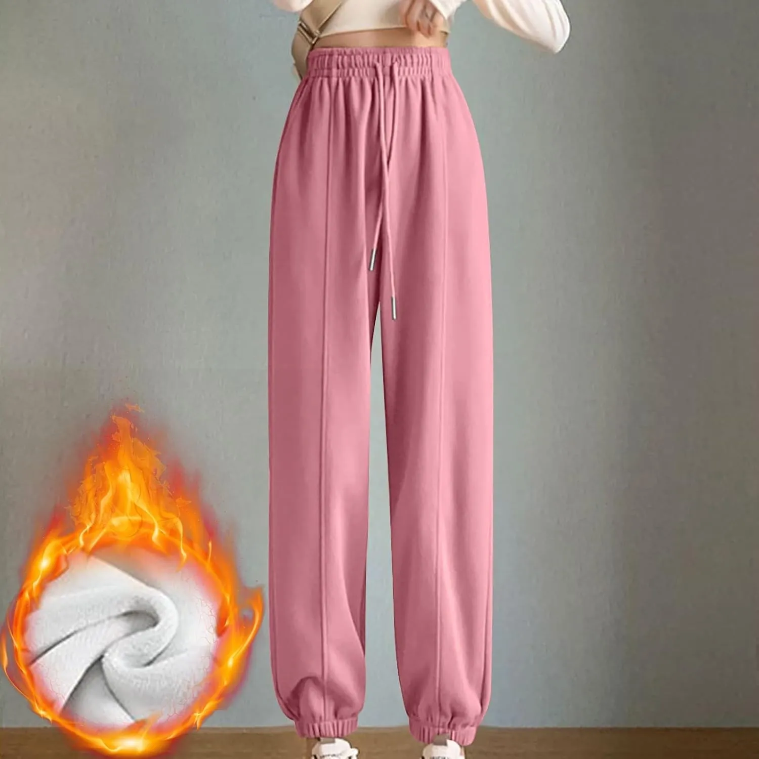 XUNRYAN Sweatpants Women Joggers with Pockets Fleece Lined Lounge Yoga Pants Wide Leg Trousers Winter Warm Loungewear