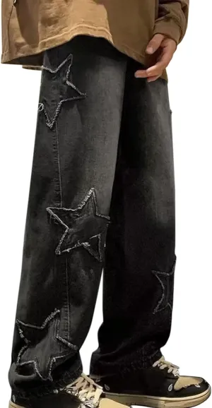 Y2k Denim Jeans Mens Aesthetic Baggy Hip Hop Star Pants Y2K Streetwear Printed Denim Baggy Gothic Y2k Fashion Jeans Trousers