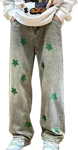 Y2k Denim Jeans Mens Aesthetic Baggy Hip Hop Star Pants Y2K Streetwear Printed Denim Baggy Gothic Y2k Fashion Jeans Trousers