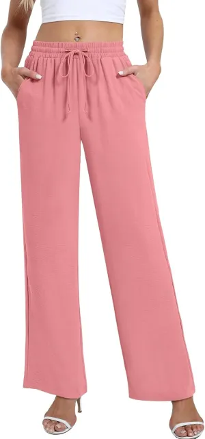 Yicro Womens High Waisted Wide Leg Pants with Pockets Casual Loose Palazzo Trousers