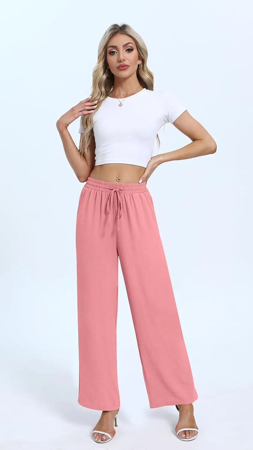 Yicro Womens High Waisted Wide Leg Pants with Pockets Casual Loose Palazzo Trousers