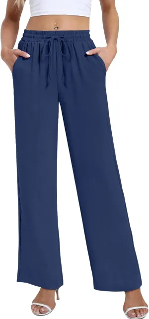 Yicro Womens High Waisted Wide Leg Pants with Pockets Casual Loose Palazzo Trousers