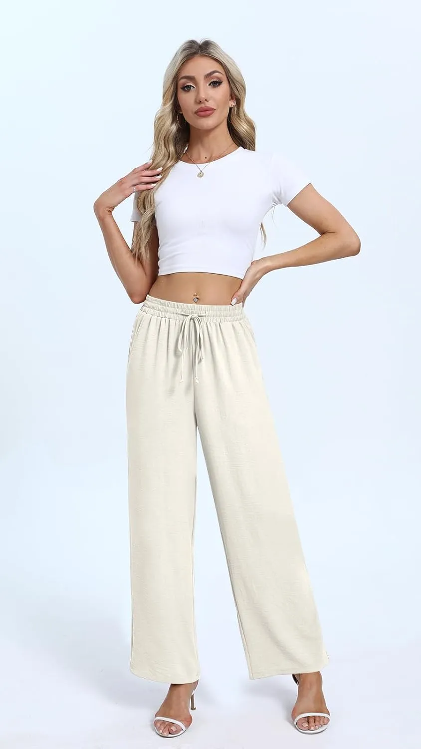 Yicro Womens High Waisted Wide Leg Pants with Pockets Casual Loose Palazzo Trousers