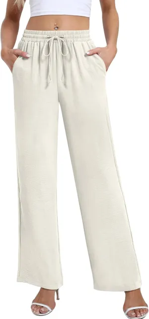 Yicro Womens High Waisted Wide Leg Pants with Pockets Casual Loose Palazzo Trousers