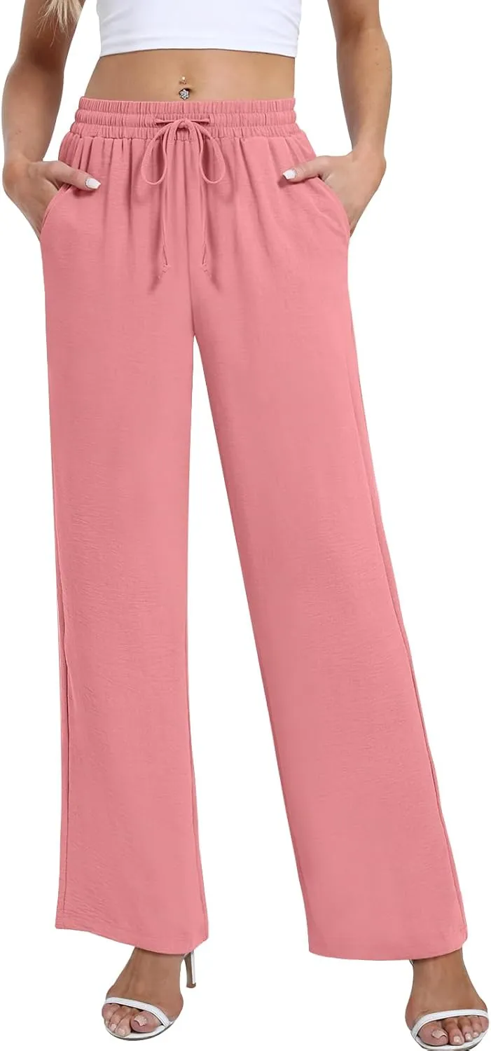 Yicro Womens High Waisted Wide Leg Pants with Pockets Casual Loose Palazzo Trousers