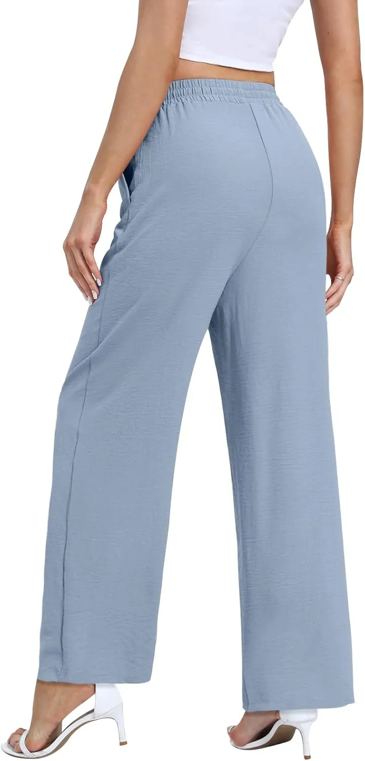 Yicro Womens High Waisted Wide Leg Pants with Pockets Casual Loose Palazzo Trousers