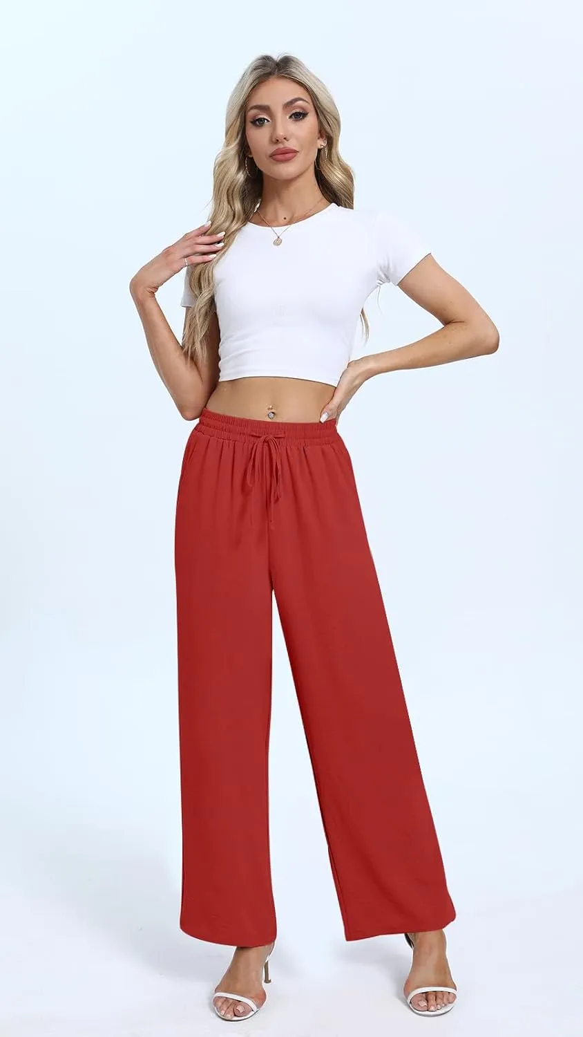 Yicro Womens High Waisted Wide Leg Pants with Pockets Casual Loose Palazzo Trousers