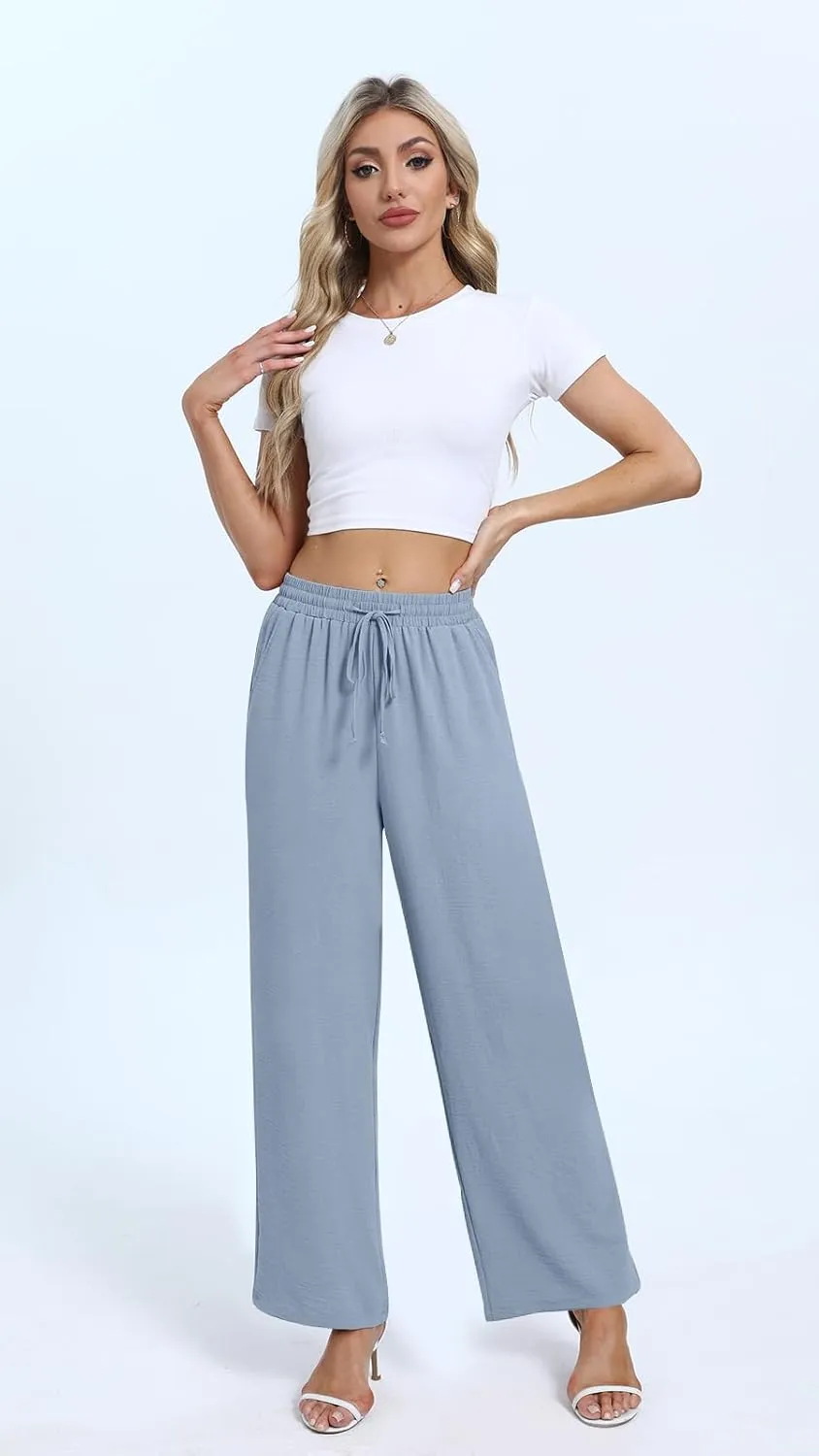 Yicro Womens High Waisted Wide Leg Pants with Pockets Casual Loose Palazzo Trousers