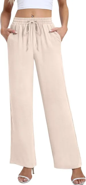Yicro Womens High Waisted Wide Leg Pants with Pockets Casual Loose Palazzo Trousers