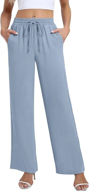 Yicro Womens High Waisted Wide Leg Pants with Pockets Casual Loose Palazzo Trousers