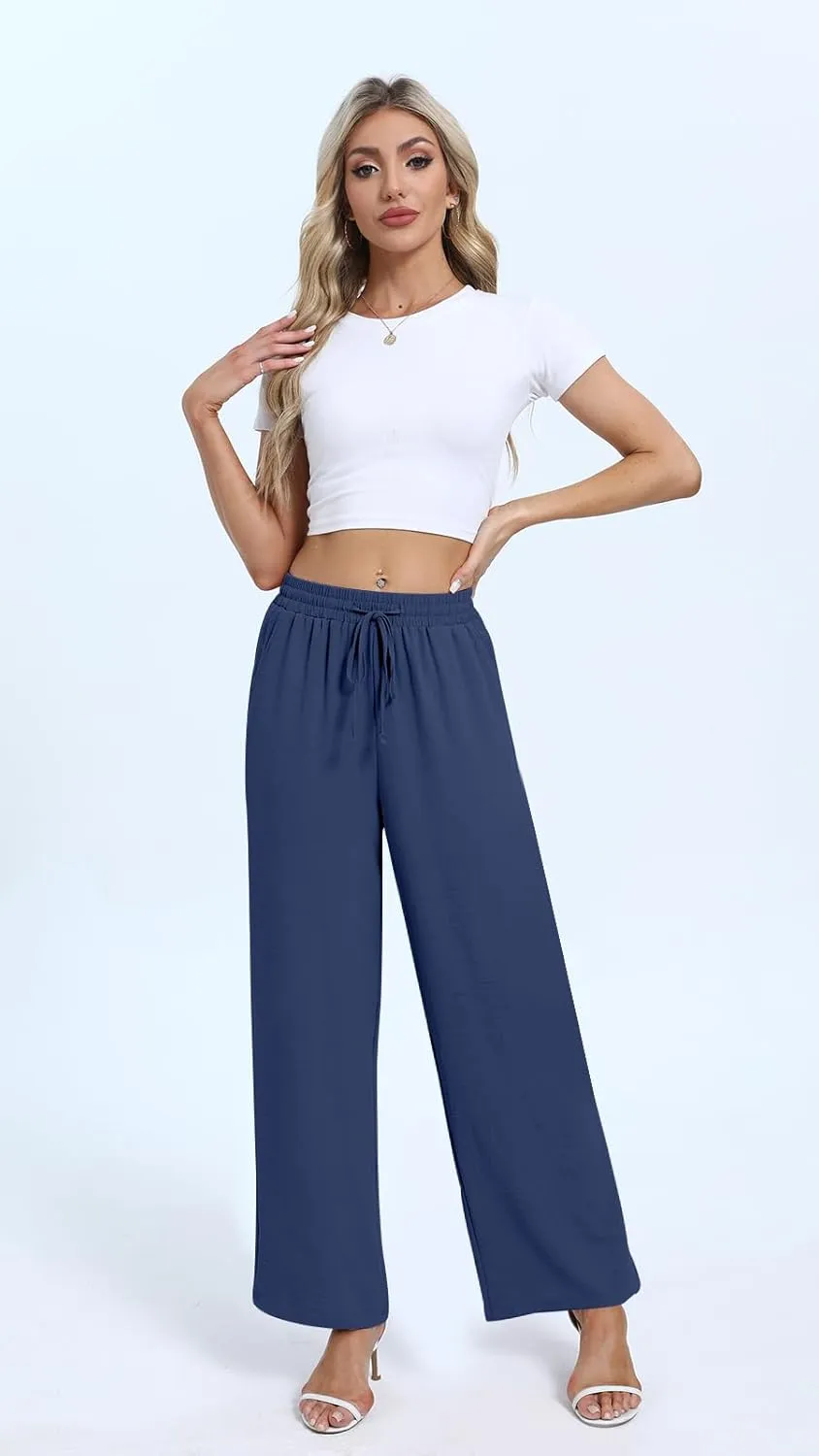 Yicro Womens High Waisted Wide Leg Pants with Pockets Casual Loose Palazzo Trousers