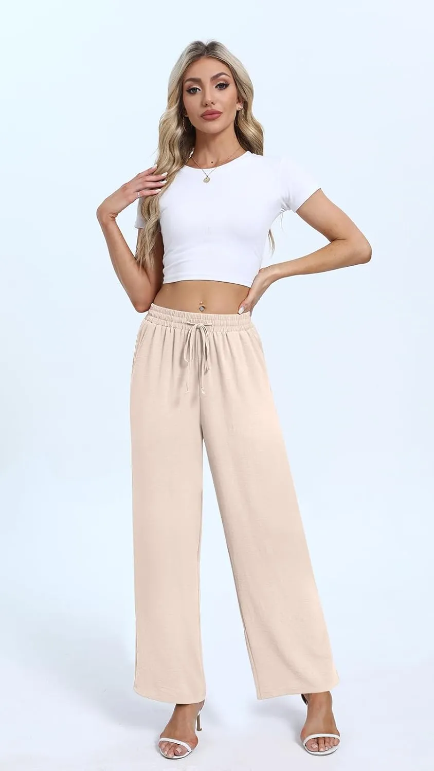 Yicro Womens High Waisted Wide Leg Pants with Pockets Casual Loose Palazzo Trousers