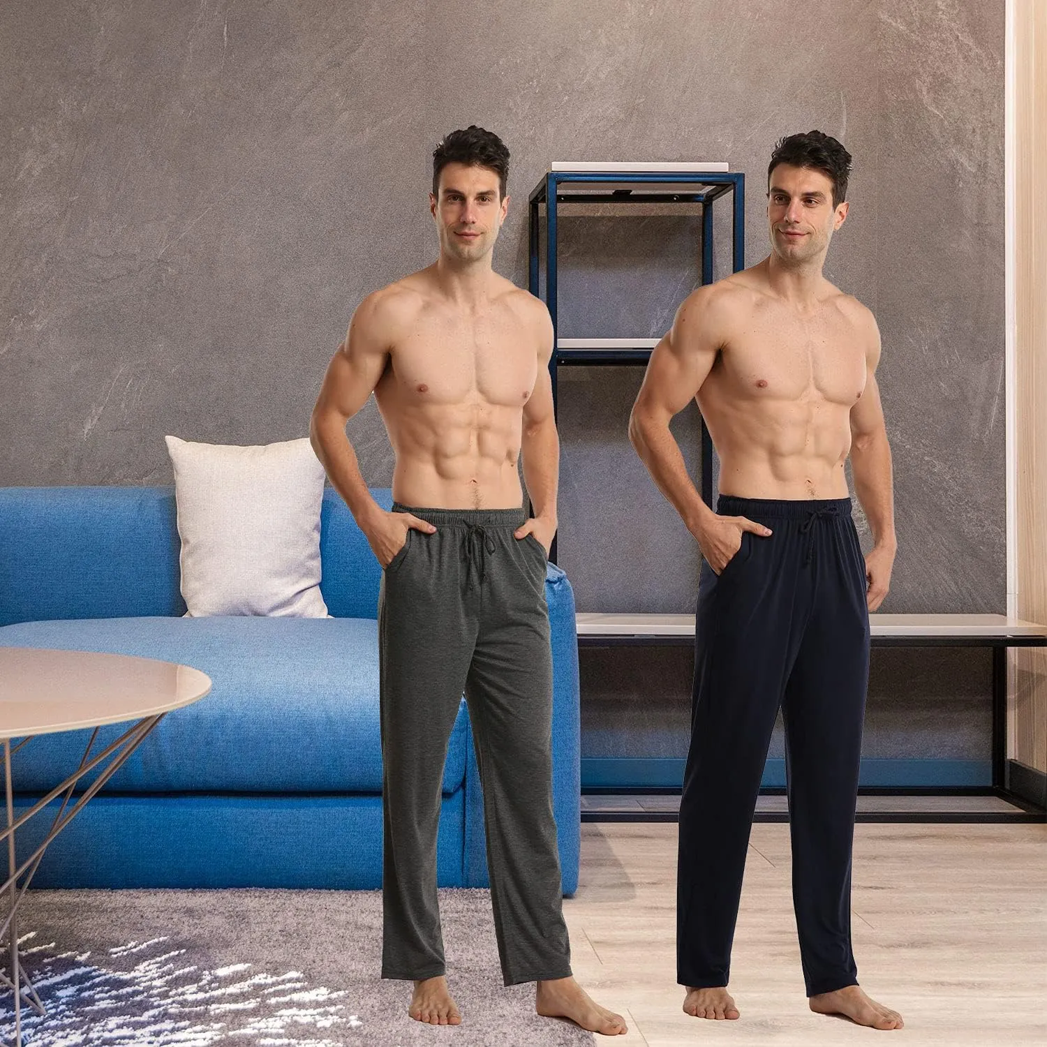 YUSHOW Mens Lounge Pants with Pockets 2 Pack Sleep Pajamas Pj Pants for Men Pjs Bottoms Casual Sleepwear
