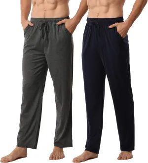 YUSHOW Mens Lounge Pants with Pockets 2 Pack Sleep Pajamas Pj Pants for Men Pjs Bottoms Casual Sleepwear