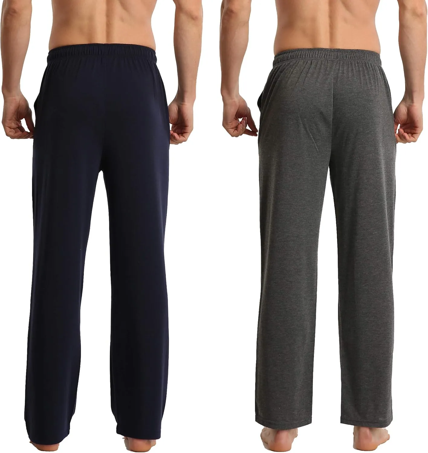 YUSHOW Mens Lounge Pants with Pockets 2 Pack Sleep Pajamas Pj Pants for Men Pjs Bottoms Casual Sleepwear