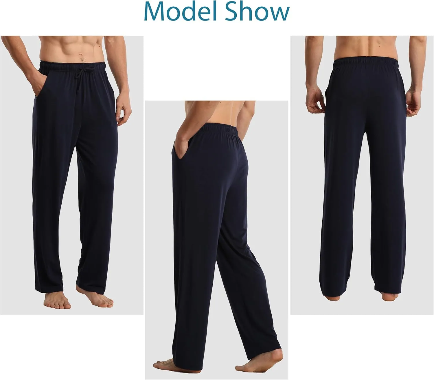 YUSHOW Mens Lounge Pants with Pockets 2 Pack Sleep Pajamas Pj Pants for Men Pjs Bottoms Casual Sleepwear